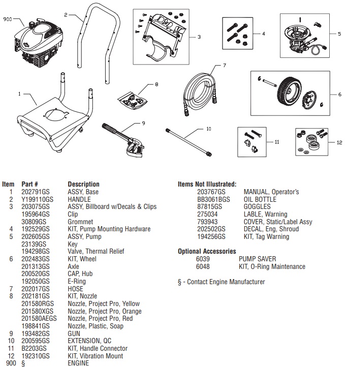 Briggs & Stratton pressure washer model 020319 replacement parts, pump breakdown, repair kits, owners manual and upgrade pump.